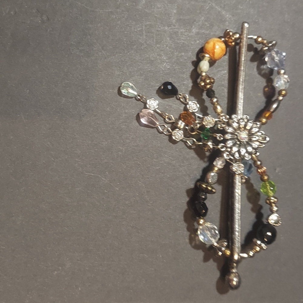 Elegant Beaded Lilla Rose Hair Clip with Silver Accents Large